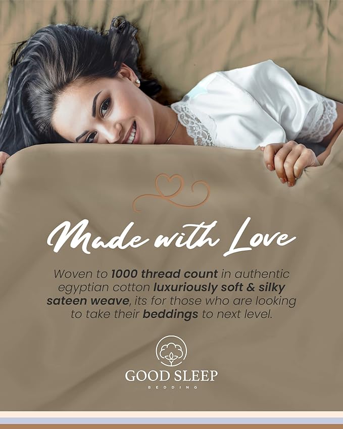 Good Sleep Bedding 100% Egyptian Cotton King Size Sheets Set, 4 Piece Silky Sateen Weave King Bed Sheets, Ultra-Soft & Durable Hotel Luxury, 16" King Size Sheets Deep Pocket Set - Taupe
