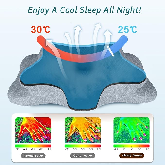 CHxxy Cervical Neck Pillow for Pain Relief Sleeping, Memory Foam Pillows, Ergonomic Side Sleeper Pillows Orthopedic Neck Support Pillow for Back Stomach Sleepers-King Size Black&Grey