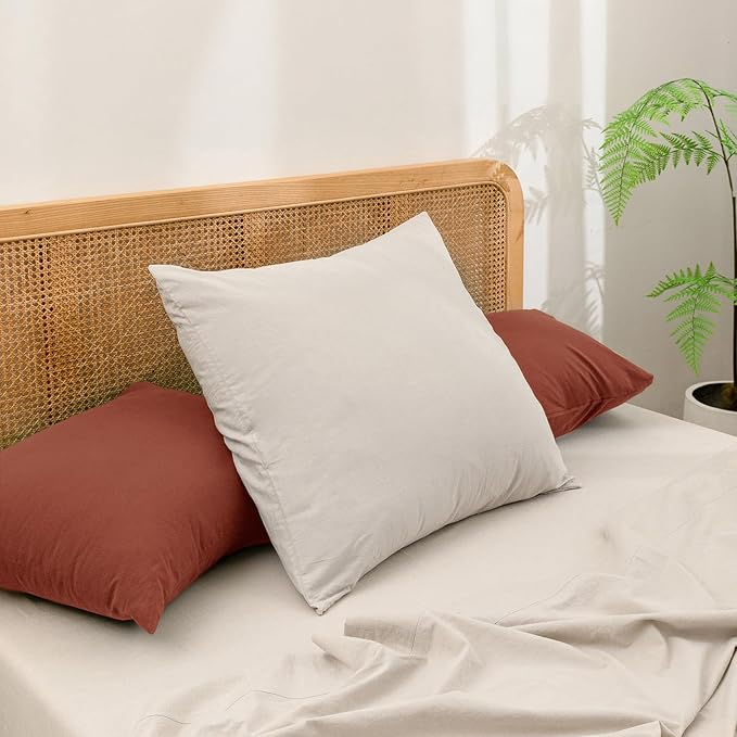 BESTOUCH 100% Washed Cotton Pillowcase for Hair and Skin Linen Feel Soft Comfortable Breathable 2 Set Pillow Case with Envelope Closure Solid Crimson Red King 20x36 Inches
