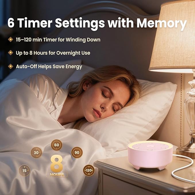 Kipcush Sleep Sound Machine - 21 High-Fidelity Non-Looping Sounds, Portable White Noise Machine for Baby, Kids & Adults, Dimmable Night Light, 6 Auto-Off Timers, USB Powered for Travel, Home & Office