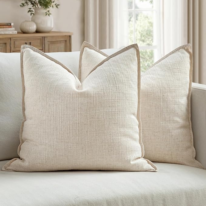 MIULEE Pack of 2 Thick Textured Couch Throw Pillow Covers, Natural Beige Decorative Pillow Covers 20x20, Neutral Linen Cushion Cases for Sofa Bed Living Room Modern Farmhouse Home Decor, No Filling