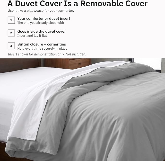 California Design Den Full/Queen Size Duvet Cover - Winner Good Housekeeping Best Bedding Awards 2025-400 Thread Count Sateen, 100% Cotton Comforter Cover, Button Closure & Corner Ties - Light Grey
