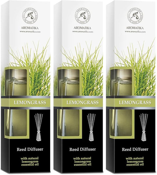 Lemongrass Diffuser - Set 3x3.4 Fl Oz - Fresh & Long Lasting Fragrance - Diffuser with Natural Essential Lemongrass Oil - Good for Aromatherapy - Spa - Home Set wich 3 pc for 100 ml