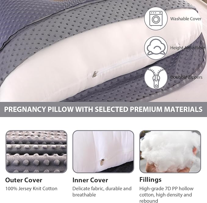 U-Shaped Full Body Pregnancy Pillow for Sleeping – 57" Maternity Pillow with Removable Cover, Support for Back, Legs, Belly & Hips (Velvet-Black Grey)