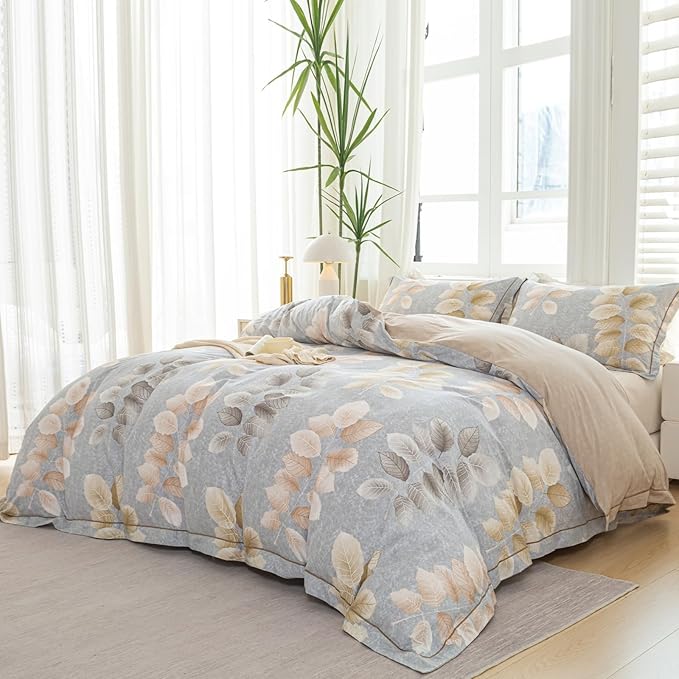 OAITE Duvet Cover Set King Size Floral Pattern 500 Thread Count Ultra Soft 100% Cotton Duvet Cover Sets 3-PC, Breathable Duvet Cover with Zipper Closure & Corner Ties