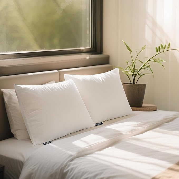 Farm To Home 100% Organic Cotton Cover Pillows Queen/Standard Size Set of 2, Down Alternative Hotel Quality Soft Bed Pillow for Back & Side Sleepers, Machine Washable, 20"x28", White