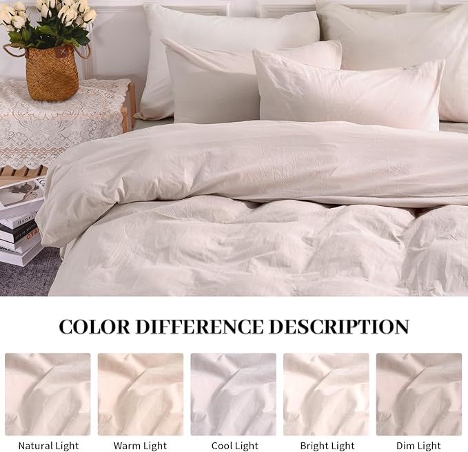 NEXHOME PRO Duvet Cover Set Kids Twin Size, Organic Natural 100% Washed Cotton Linen Look Textured Duvet Cover CCS22002-HUS