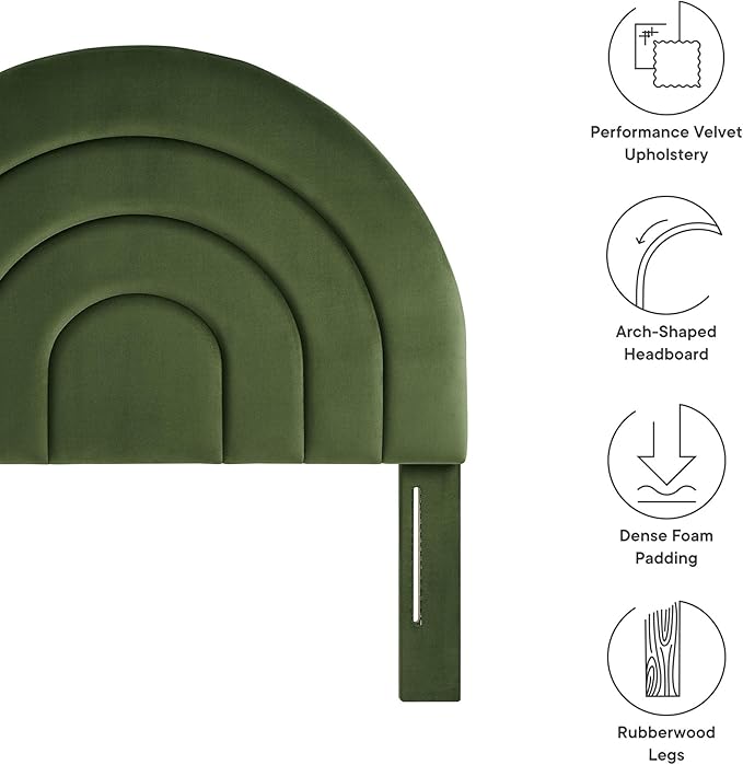 Modway Solana Soft Arch Shaped Round Twin Headboard in Moss Green – Upholstered Headboard – Stain-Resistant Performance Velvet Headboard for Twin Beds