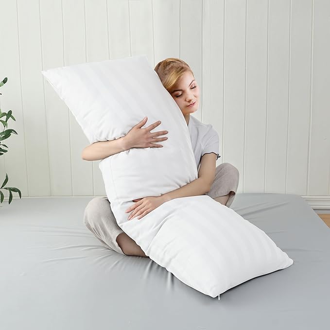 100% Cotton Soft Body Pillow Protectors with Invisible Zipper 20X54 Inches Body Pillow Cases, 600 Thread Count Soft Pillow Cases, Striped White Color 1-Pack