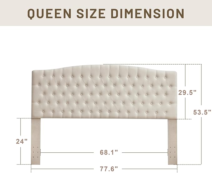 Tufted Upholstered Tall Headboard King Size, Sturdy and Durable Solid Wood Bed headboards, Comfortable Linen Fabric King Headboard Only, Modern Luxury Button Diamond Design Head Board, Beige
