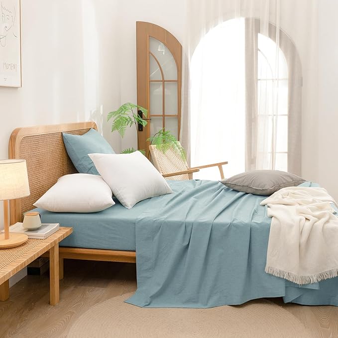 BESTOUCH 100% Washed Cotton Pillowcase for Hair and Skin Linen Feel Soft Comfortable Breathable 2 Set Pillow Case with Envelope Closure Solid Hushed Green Euro 26x26 Inches