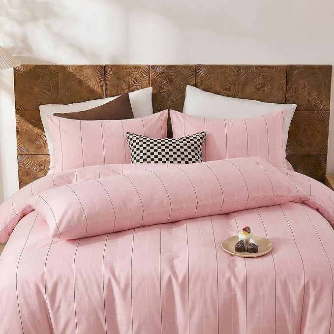 Merryword Pink Striped Pillowcases, 100% Cotton Pillow Cases, King Size Pillowcases, Soft Breathable Pinstripe Pillow Covers, Set of 2