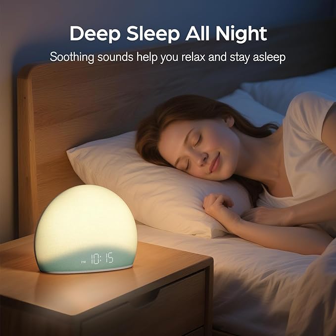 HOUSBAY Sunrise Alarm Clock, White Noise Sound Machine for Bedroom | Natural Wake-Up Light with Gentle Alarm Sounds, 20 Soothing Sleep Aids, Dimmable Display, Screen-Free Design - Teal