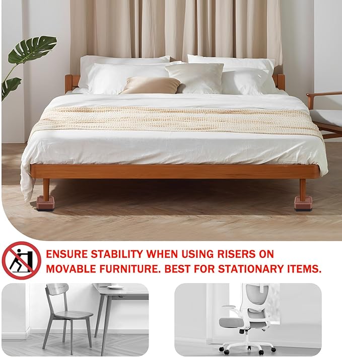 ANNKUT Bed Risers and Furniture Risers, Heavy Duty Adjustable Lifting Blocks for Couches, Desks, and Chairs, Elevates 1.5 Inches, Holds up to 4000 lbs (Brown)
