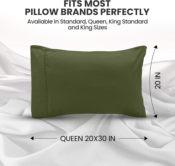 Utopia Bedding Queen Pillow Cases - 2 Pack - Envelope Closure - Soft Brushed Microfiber Fabric - Shrinkage and Fade Resistant Pillow Covers Queen Size 20 X 30 Inches (Queen, Olive)