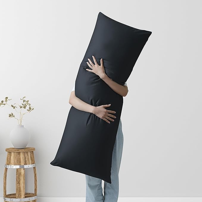 Body Pillow Cover Long Pillow Case,100% Egyptian Cotton Bed Pillow Protector with Zipper,400 Thread Count Cooling Full Body Pillowcase for Adults 20x54 Inches (1 Pack,Black)