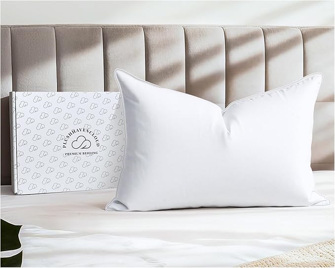 White Goose Down Pillow - Luxury Hotel Bed Pillow with 100% Natural 1000+ Fill Power Goose Feather Down Pillow for Sleeping, 700TC Cotton Shell, Standard Size- Medium, 1 Pack