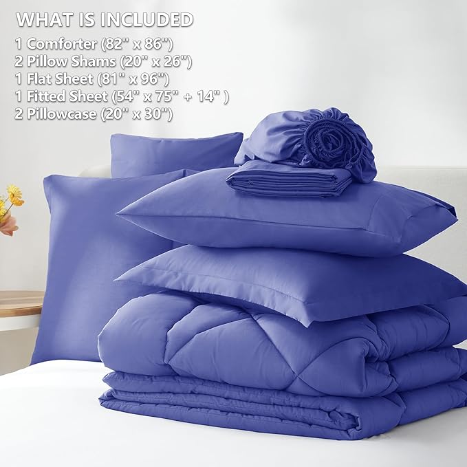 CozyLux Full Size Comforter Sets Very Peri - 7 Pieces Bed in a Bag Full, Luxury Soft Bed Set for All Seasons, Bedding Set with Down Alternative Comforter, Sheets, Pillowcases & Shams