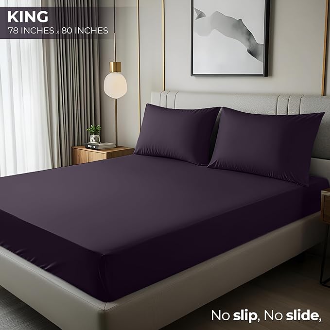 Utopia Bedding King Fitted Sheet - Bottom Sheet - Deep Pocket - Soft Microfiber - Shrinkage and Fade Resistant - Easy Care -1 Fitted Sheet Only (Purple)