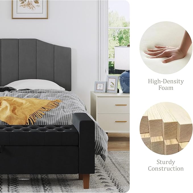 Furpopup Velvet Queen Size Headboard, Upholstered Headboard Queen/Full Size Wall Mount and Bed Frame Mount, Featuring High-Density Sponge Padding Luxury Texture Easy Assembly Comfort Style-Dark Gray