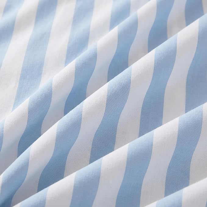 Merryword Queen Size Pillowcases, 100% Cotton Pillow Cases, Blue and White Striped Pillowcases, Luxury Linen Like Pillowcase, Soft Breathable Wide Stripe Pillow Covers, Set of 2