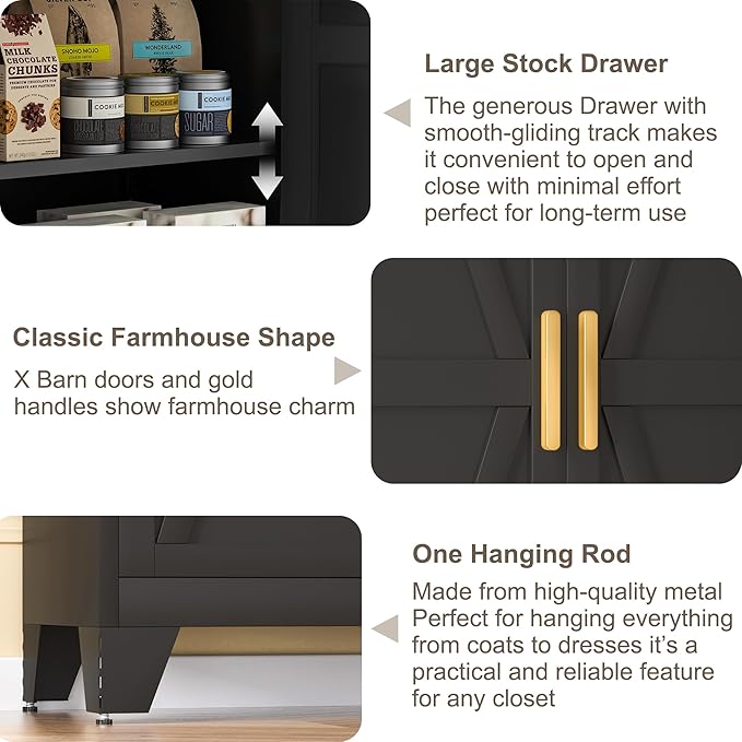 Baborokic Metal Armoire Wardrobe Closet with Hanging Rod,71H Metal Cabinet with Doors and Shelves,Freestanding Bedroom Armoire Closet,Storage Cabinets for Bedroom,Office,Laundry Room(Black)