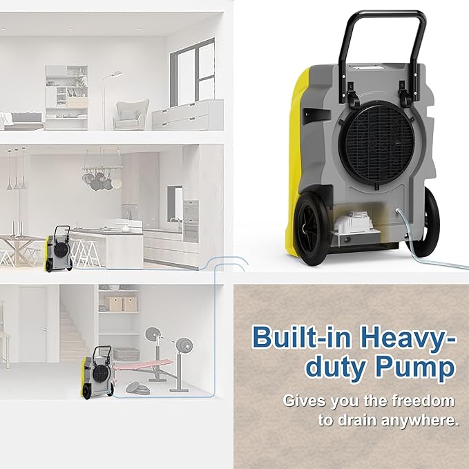 ALORAIR 270 PPD LGR Commercial Dehumidifier with Pump & Drain Hose, Portable Insutrial Dehumidifier for Basments, Home, Job Sites, Fit for 2,100 Sq.Ft Space with Wheels, Storm Elite (Yellow)