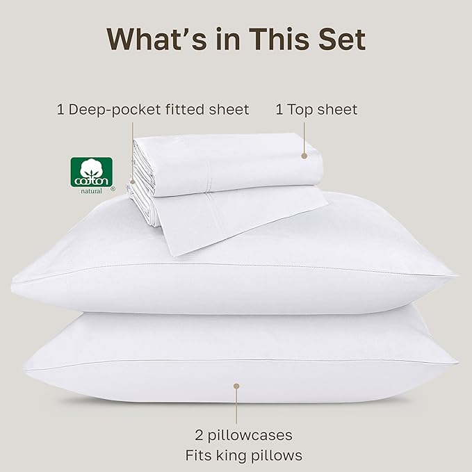 Luxury White California King Size Bed Sheets Set - Buttery Soft 800 Thread Count 100% Cotton Sheets Sateen, Deep Pockets, Durable Bedding Set - White