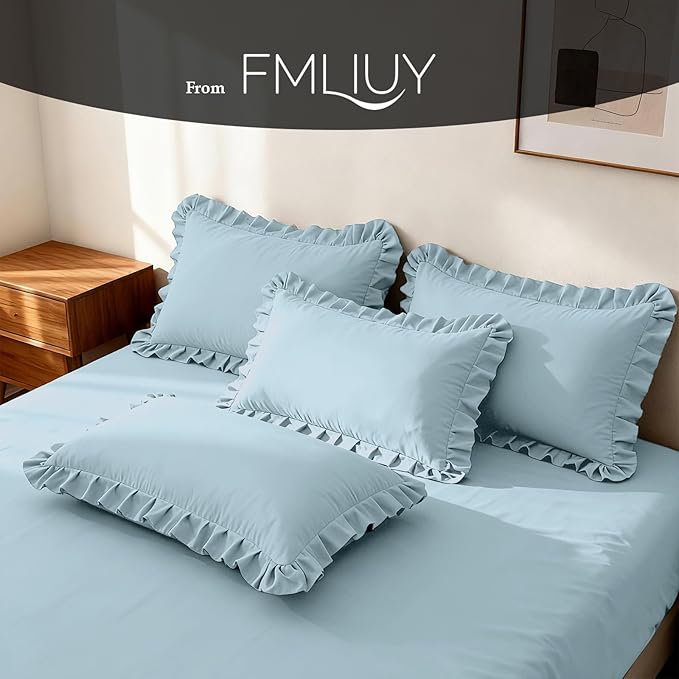 Ruffle Pillow Cases King Size Set of 2 – Soft Wrinkle Resistant Brushed Microfiber Ruffled Pillowcases –Envelope Pillow Shams Cover Festive Gift for Hotels, Guest Rooms 20x36 Inch (Baby Blue)