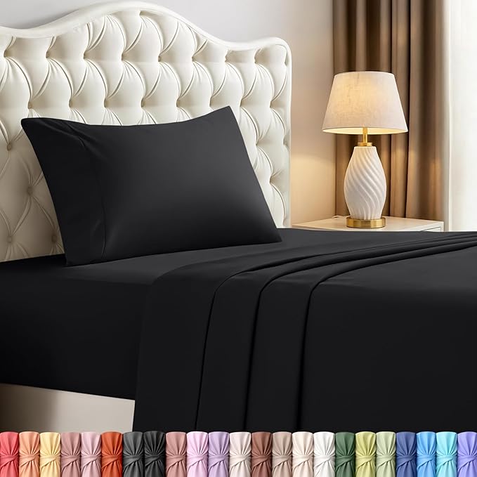 Utopia Bedding Twin XL Sheet Set – 3 Piece Bed Sheets for Twin XL Size Bed, Soft and Breathable Microfiber, Includes 1 Fitted Sheet, 1 Flat Sheet and 1 Pillowcase – Oeko Tex (Black)