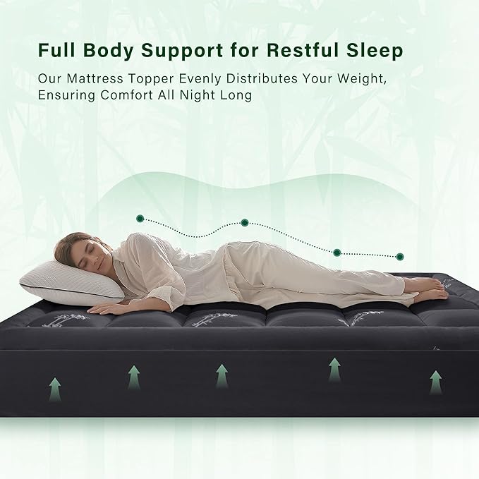 Anluoer Memory Foam Mattress Topper Queen for Back Pain, Rayon Derived from Bamboo Pillow Top Mattress Topper for Hot Sleepers,Cooling Mattress Pad with 8-21" Deep Pocket, 60x80 Inches, Dark Grey