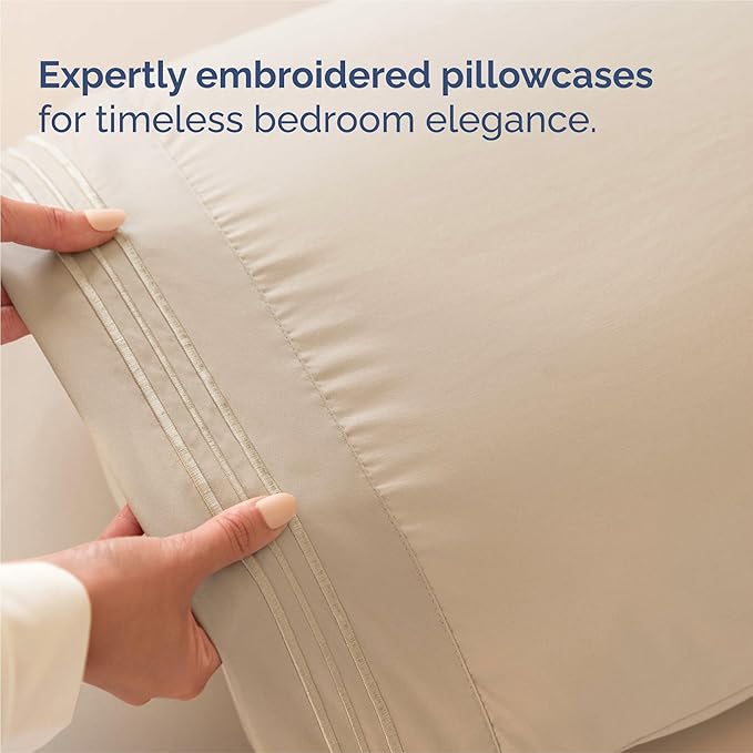 Split King Size 5 Piece Sheet Set - Comfy Breathable & Cooling Sheets - Hotel Luxury Bed Sheets for Women & Men - Deep Pockets, Easy-Fit, Soft and Wrinkle Free Sheets - Cream Oeko-Tex Bed Sheet Set