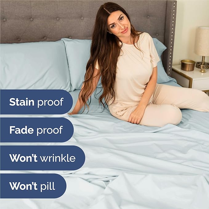 Split King 7 Piece Sheet Set - Comfy, Breathable & Cooling - Soft Hotel Luxury Bedding for Women, Men, Kids, Teens and Children - 1 Flat & 2 Fitted Sheets & 4 Pillowcases with Deep Pockets - Ice Blue