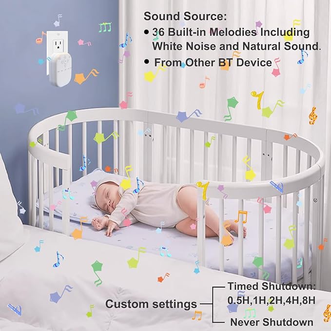 White Noise Machine, Wireless Connect with 36 Relaxing Sounds Including Nature and White Noise, Small Speaker for Home, Office, Hotel, Toilet, Portable Travel