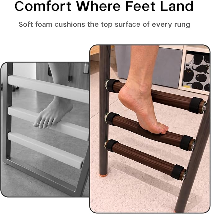 Bunk Bed Ladder Pads 6.5 Ft with 10 Adjustable Straps, Soft Foam Ladder Cover for Loft Bed, Cushioned Step Pads for Comfortable Climbing, Secure Fit, Brown