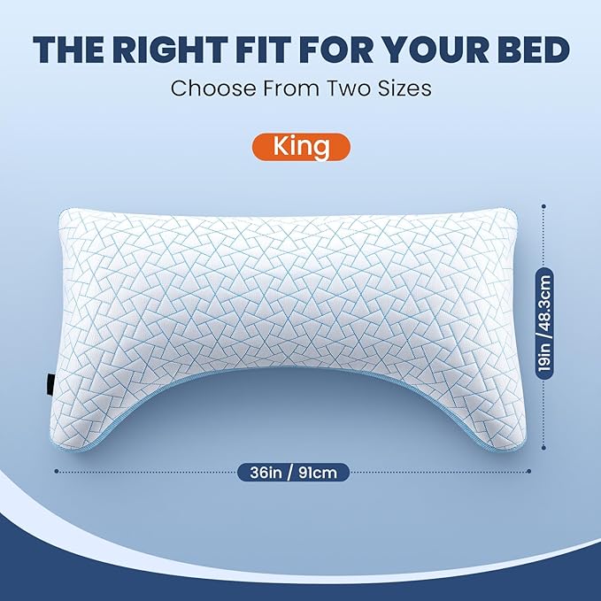 A-Pce Adjustable Pillow, King Size Bed Pillows for Sleeping, Luxury Shredded Memory Foam Pillows, Cooling Pillow for Side, Back, Stomach Sleepers, Firm Pillow for Hot Sleepers Neck Support