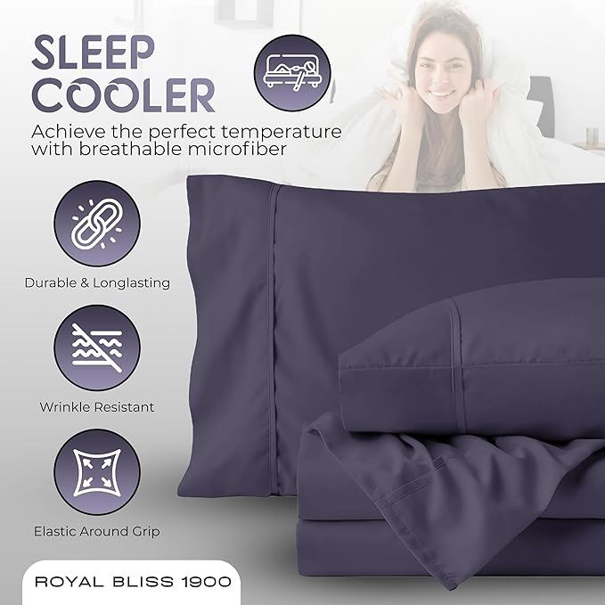 Top Split Flex Head King Size Sheet Set - Egyptian Quality Ultra-Soft Bed Sheets | Double Brushed | Deep Pockets- Easy Fit - 4 Piece Set- Fade Resistant (Plum)