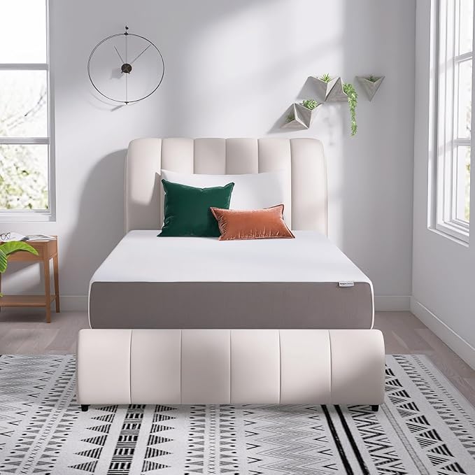 Amazon Basics Medium Firm Memory Foam Mattress, Breathable, 12 Inch, Twin, White/Grey