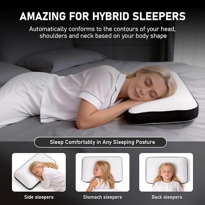 Memory Foam Pillows Standard Size Set of 2, Cooling Pillow for Sleeping with Breathable Mesh and Washable Cover, Bed Pillows for Back, Side & Stomach Sleepers