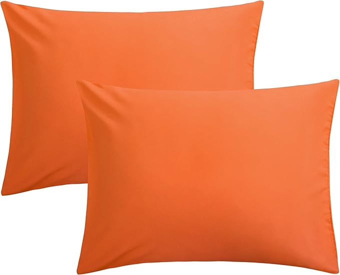 FLXXIE Pillow Cases Standard Size, Soft Microfiber Pillow Covers with Envelope Closure, Wrinkle, Stain Resistant Pillowcases, 2 Piece Set, 20x26, Orange