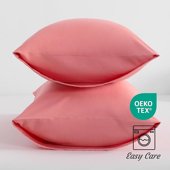 NTBAY Standard Pillow Cases Set of 2, 2 Pack Brushed Microfiber 20x26 Pillow Cases, Soft, Wrinkle, Fade, Stain Resistant Coral Pink Pillow Cases with Envelope Closure, 20x26 Inches, Coral Pink