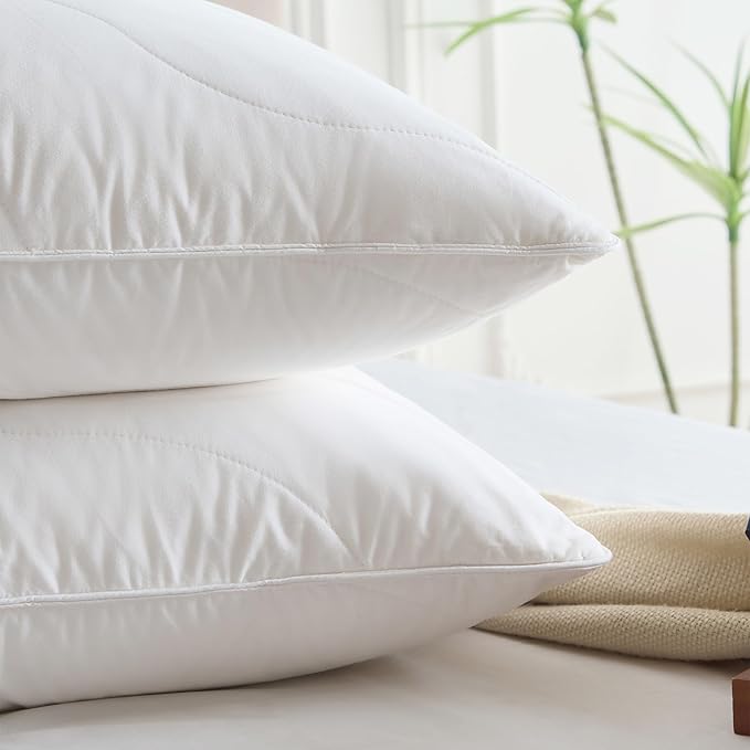 Three Geese White Goose Feather Down Pillows King Size Set of 1-100% Cotton, Medium Firm,Soft Support