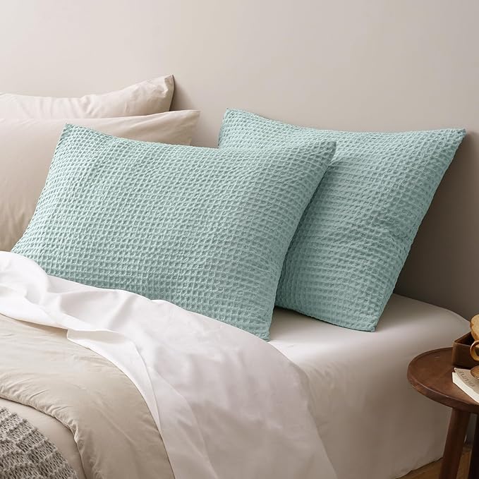 PHF Ultra Soft Waffle Weave Pillowcases King Size 20" x 36" 2 Pack, No Insert, Breathable Skin-Friendly Pillow Shams, Decorative Waffle Weave Pillow Case Covers, Aqua
