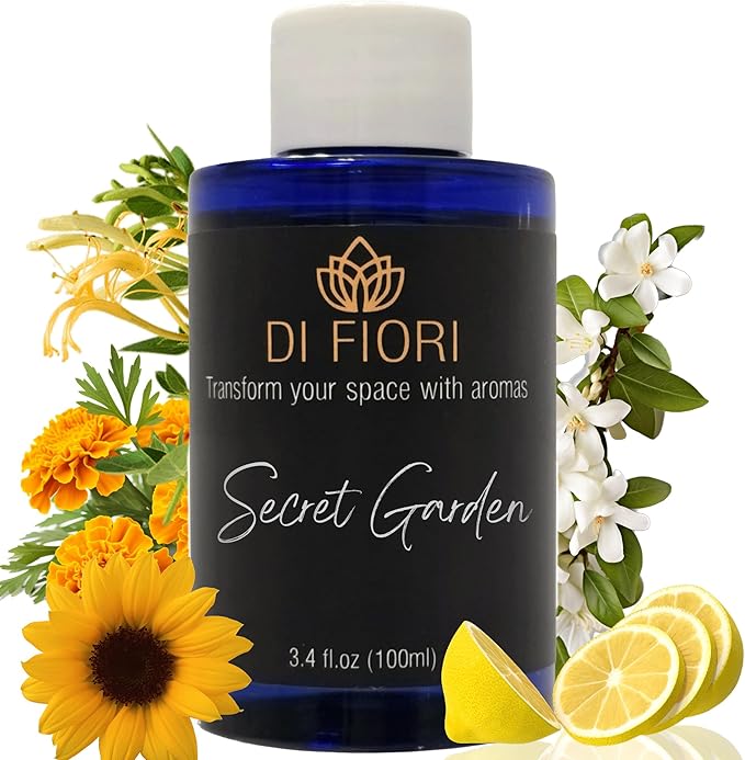 Secret Garden - Pure Essential Oil for Waterless Diffusers - Jasmine, Honey Suckle, Marigold, Sunflower - Aromatherapy, Pure Natural Oil, Diffuser Refill, Organic Essential Oil - 3,4oz - DI FIORI