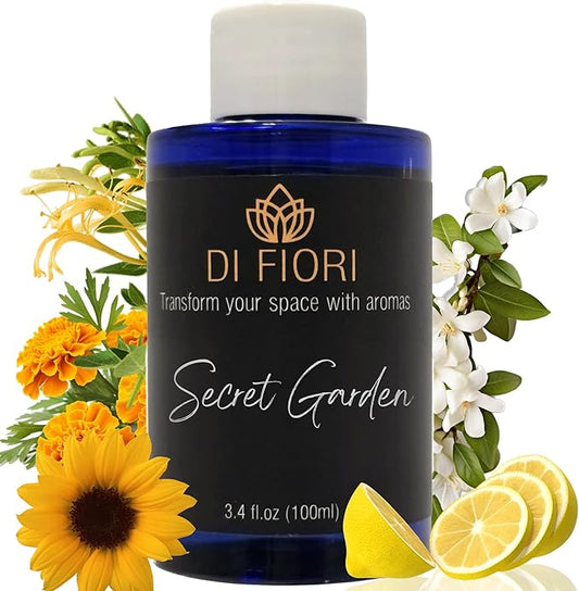 Secret Garden - Pure Essential Oil for Waterless Diffusers - Jasmine, Honey Suckle, Marigold, Sunflower - Aromatherapy, Pure Natural Oil, Diffuser Refill, Organic Essential Oil - 3,4oz - DI FIORI