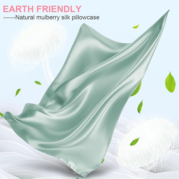 Silk Pillow Cases Queen Size with Hidden Zipper, Mulberry Silk Pillowcase for Hair and Skin, Smooth and Soft Breathable Cooling Silk Satin Pillow Covers for Sleeping, Gifts for Women, Sage Green