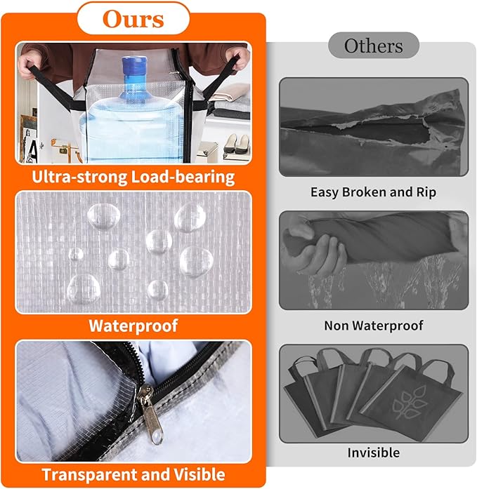 TasticTotes 6 Pack Long Clear Storage Bags for Comforter, Clothes & Bedding, Plastic Blanket Storage with Zipper and Handle, Moving Bags, Closet Organizer and Under-Bed Storage (90L, 39.4"*7.1"*19.7")
