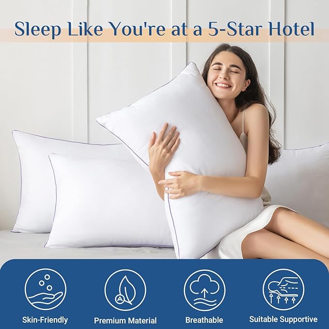 JOLLYVOGUE Pillows Standard Size Set of 1, Washable Supportive Single Bed Pillow with Super Soft Down Alternative Fill, Luxury Fluffy Hotel Quality for Side, Back, and Stomach Sleepers