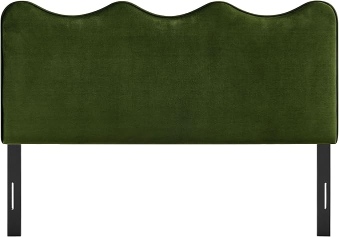 Monday Athena Full Size Performance Velvet Adjustable Headboard in Moss Green - with Scalloped Wave Design and Stain-Resistant Velvet Upholstery