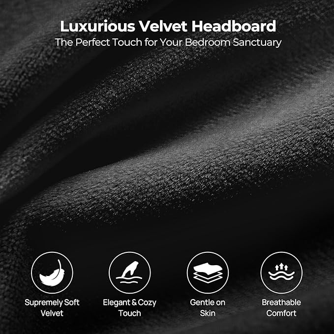 Rolanstar Headboard for Full Size Bed with Storage, Head Board with USB & Type C Port, 60,000 DIY Color of LED Light, Velvet Upholstered, Height Adjustable, Sturdy, Easy Assembly, Black
